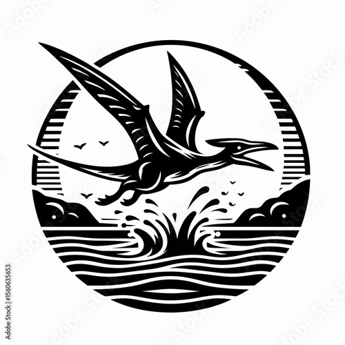 Pteranodon Diving into a Lake for Prey