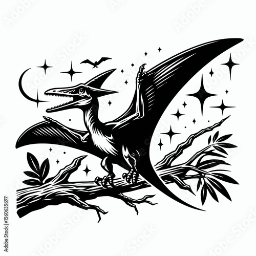Pteranodon Landing Gracefully on a Prehistoric Branch
