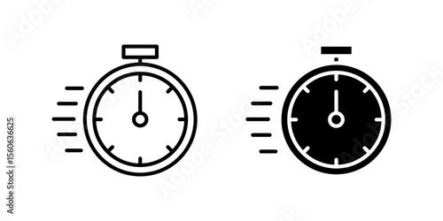 Classic stopwatch icon set representing time measurement, speed, and precision. Ideal for sports, racing, and tracking activities.