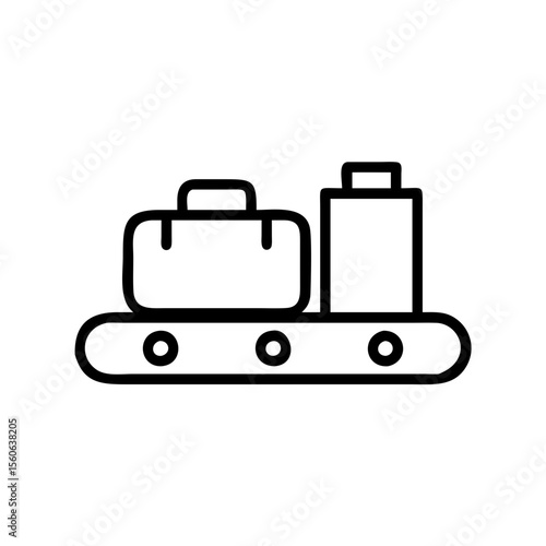 Baggage claim with suitcase and bag on conveyor belt icon  
