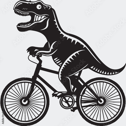 Cartoon dinosaur riding a vintage bicycle, a playful black silhouette illustration