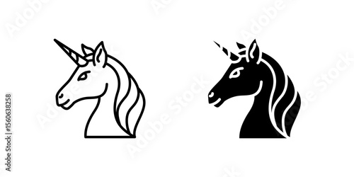Mythical unicorn icon set symbolizing magic, fantasy, and mystical creatures. Ideal for dreams, imagination, and children's themes.