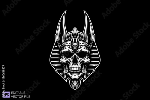 egyptian mythology creatures dark art scary creepy illustration engraving style tattoo vector black and white background templates