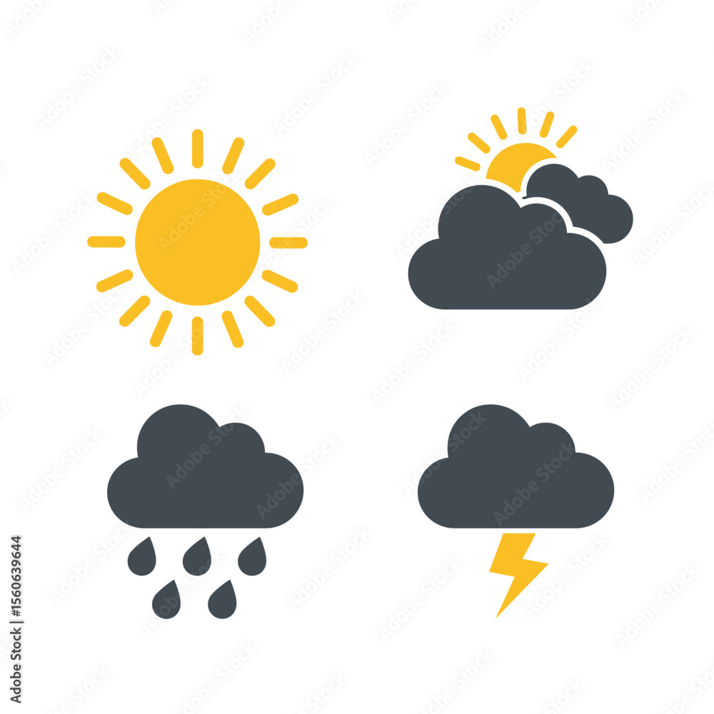 Weather icon with sun and thunderstorm – vector illustration Weather icon with sun and thunderstorm – vector illustration