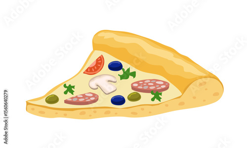 Delicious Pizza Slice: An appetizing illustration captures a single slice of pizza, showcasing a rich medley of toppings, capturing culinary delight and inviting visual taste