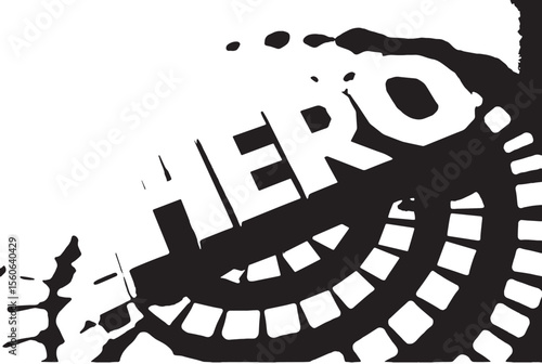 Bold yellow HERO word on a blue circular background 3D digital art vibrant powerful message of heroism and strength