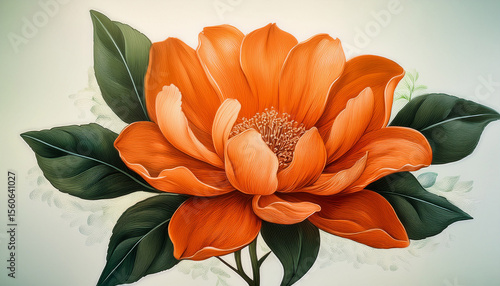 delicate orange flower with green leaves n elegant and vibrant floral illustration for nature and botanical designs