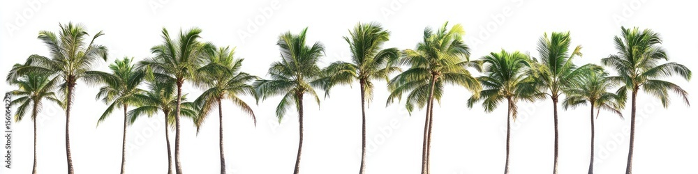 Obraz premium Row of tropical coconut palm trees against a white background