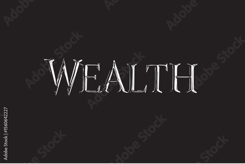 Golden WEALTH word on dark background elegant typography luxury concept opulence riches prosperity success financial