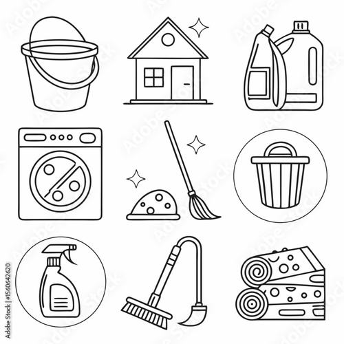 
a line art of cleaning supplies