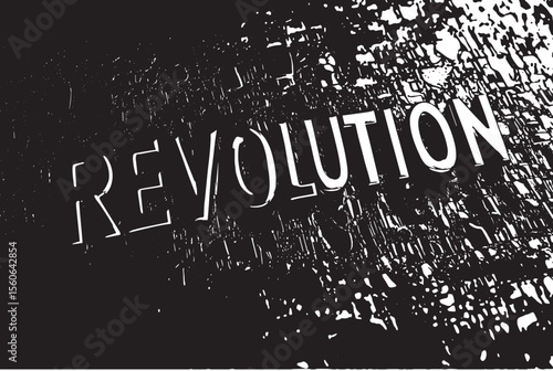 Bold red Revolution word art on dark textured background powerful message of change and upheaval dramatic 3D rendering