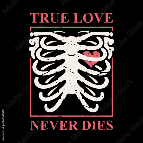 Skeleton rib cage vector with a heart