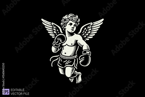 cupid dark art scary creepy illustration engraving style tattoo vector black and white background templates