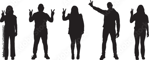 Vector; silhouette of a group of women showing the victory sign