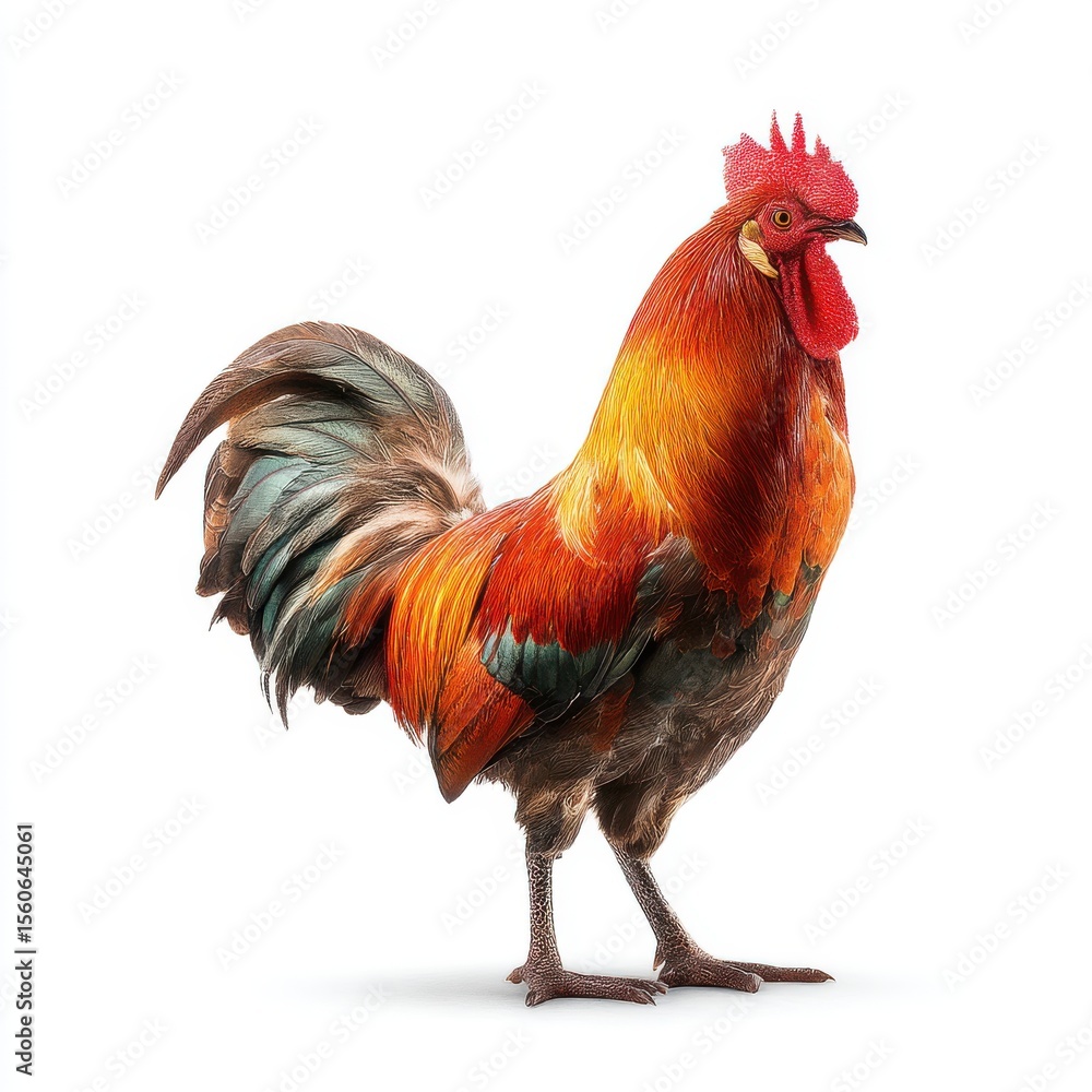 A vibrant colorful rooster with detailed plumage stands proudly isolated on a transparent background isolated on white background A vibrant colorful rooster with detailed plumage stands proudly isolated on a transparent background isolated on white background