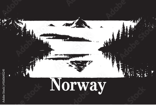 Serene Norway landscape majestic mountains reflected in a still lake at sunset a tranquil vector art scene