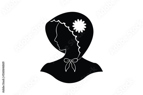Silhouette art illustration of a lady's Victorian bonnet with floral trim.eps