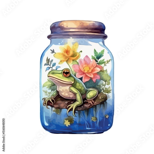 Glass jar containing fish and green peas isolated on a white background