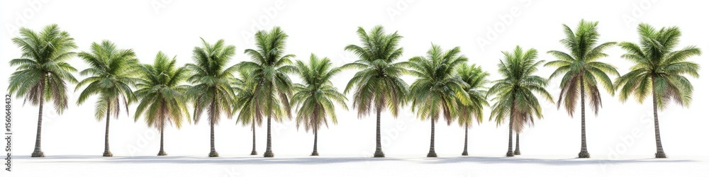Obraz premium Row of lush green palm trees against a white background