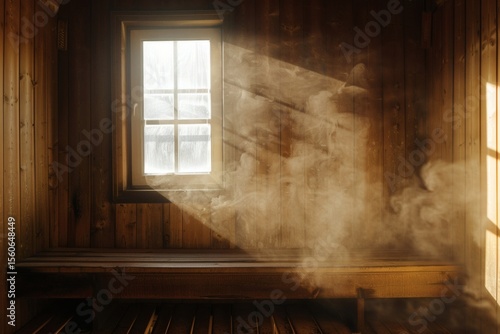 Wallpaper Mural In the sauna room, warm light falls on the wooden bench Torontodigital.ca