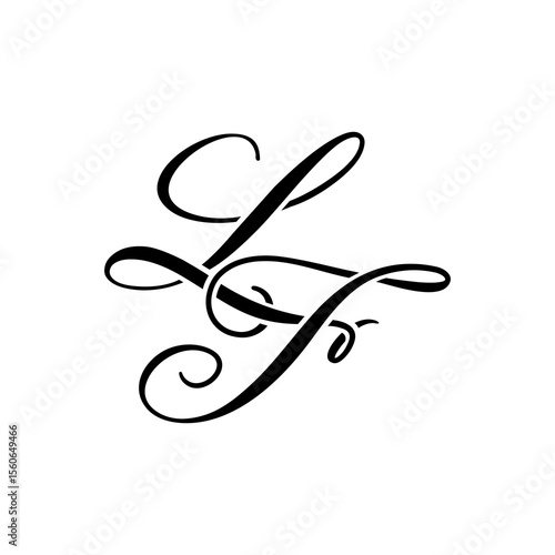 Quadro em tela Elegant LF Monogram Logo in Black Script – Luxury Calligraphy Initial Design on