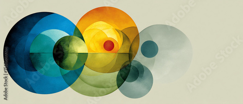 Overlapping circle painting evoking horizon