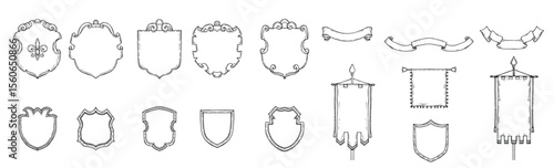 illustrations armed medieval vintage shields