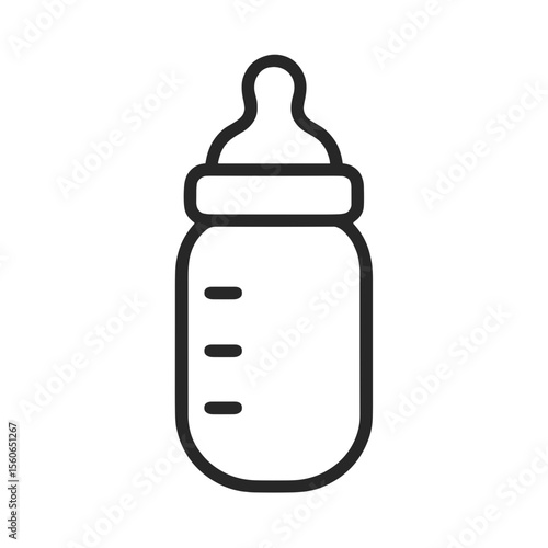 Baby bottle outline icon in minimalist black style,  transparent background