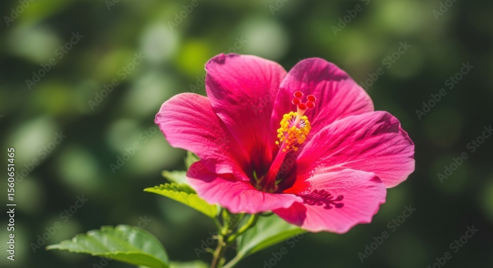 Fototapeta premium Vibrant pink hibiscus flower blooming in a sunlit garden