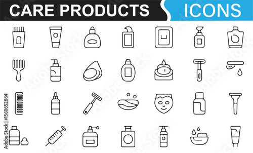 Collection of grooming tools and beauty essentials in simple line art style.