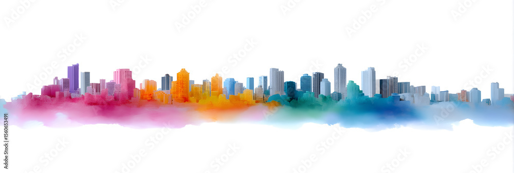 Fototapeta premium Abstract city skyline watercolor. Colorful blurred urban skyline in watercolor style. Modern cityscape.