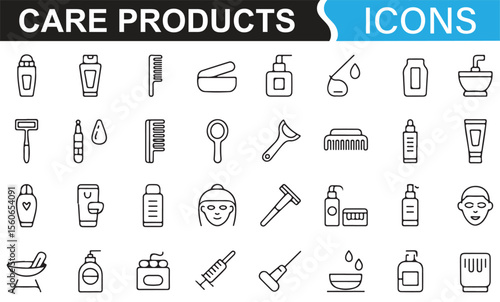 Line art symbols of personal care items for wellness, beauty, and skincare.