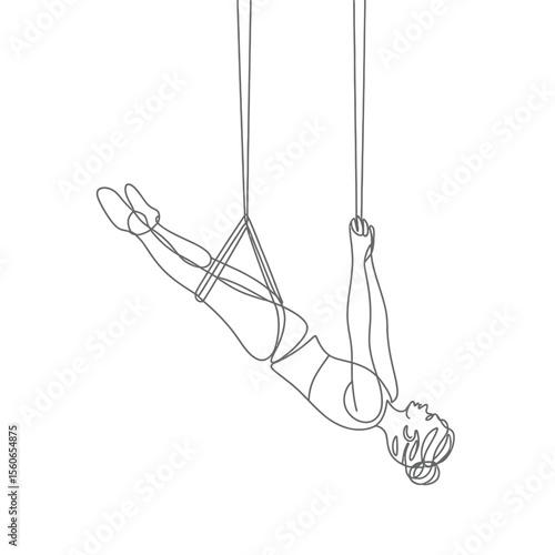 Single Line Drawing of Aerialist Performing on Aerial Silks