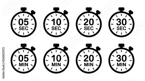 Time Management Icons Stopwatch Set for Seconds and Minutes