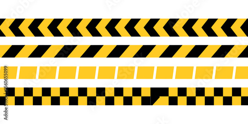 Caution Tape Design Yellow and Black Chevron, Stripes, and Checkered Patterns