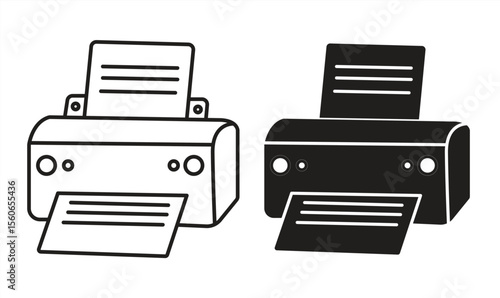 Printer icon and print symbol, isolated on white background, vector illustration.


