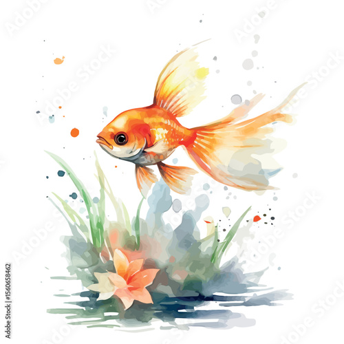 A vibrant orange goldfish swims gracefully in a clear glass bowl, its golden fins creating a soft motion underwater