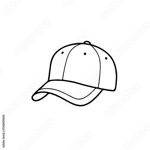 Simple black and white line drawing of a baseball cap on a white background