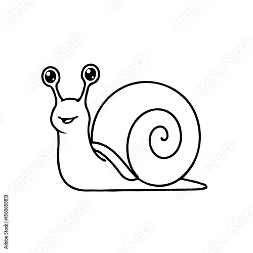 Cute cartoon snail with big eyes and a happy smile on a white background