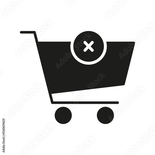 Shopping Cart With X Solid Icon. Cancel Order, Remove From Cart, Or Decline Purchase Silhouette Symbol. E-Commerce And Online Shopping Management. Isolated Vector Illustration