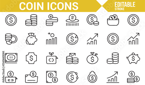 Icons representing financial growth, savings, and investment returns in minimalist line art.