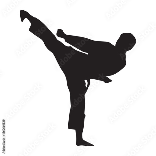 Karate Kick Black icon silhouette vector flat illustration design on white background