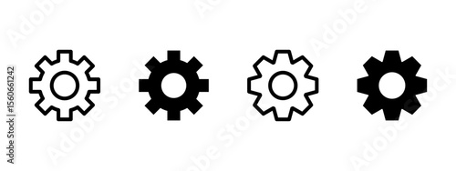 Settings icon. Gear and cogwheel symbols in different styles vector illustration. Configuration and system control interface symbol. Adjustment and mechanical process sign. Engineering pictogram.