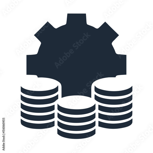 Dark blue gear symbol with stacked discs mechanism machine