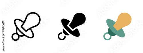 Pacifier icon. Baby pacifier with round handle and soft nipple vector illustration. Represents newborn comfort and childcare symbol. Used in parenting and baby care sign. Infant soothing pictogram.