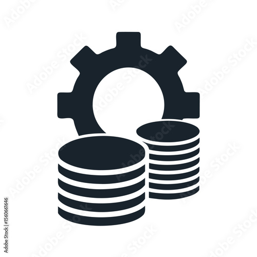 Dark gear and stacked coins symbol mechanism machine