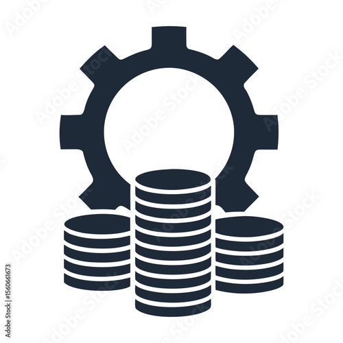 Dark gear and stacked coins graphic mechanism finance