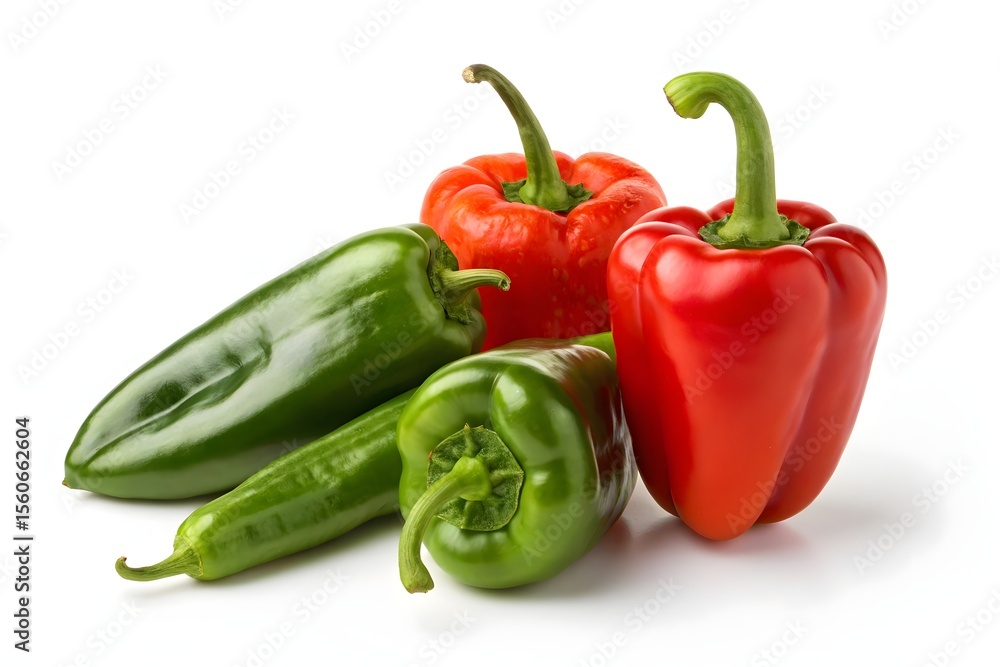 red and green peppers isolated on white background red and green peppers isolated on white background