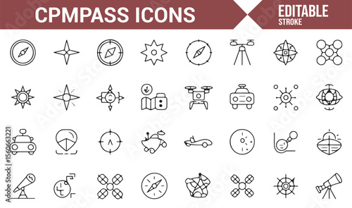 Collection of directional and compass icons representing navigation, exploration, and wayfinding.