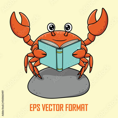 Cute Ocean Animals Reading Books – Vector Cartoon Set for Kids, T-Shirts & Education Design